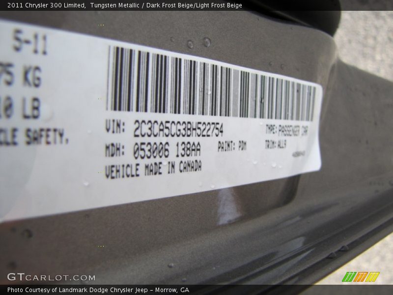Tungsten Metallic / Dark Frost Beige/Light Frost Beige 2011 Chrysler 300 Limited