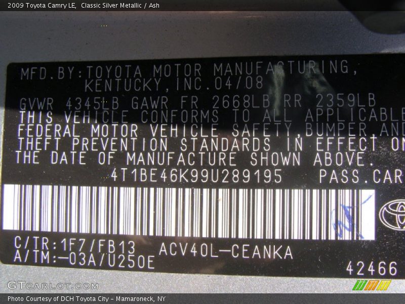 Classic Silver Metallic / Ash 2009 Toyota Camry LE