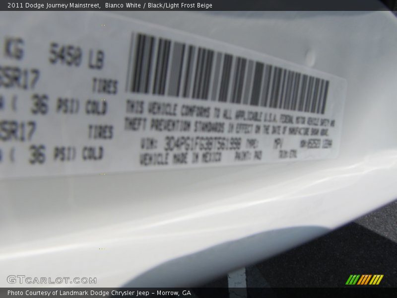 Bianco White / Black/Light Frost Beige 2011 Dodge Journey Mainstreet