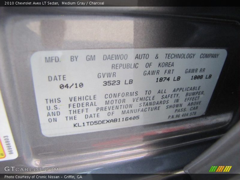 Medium Gray / Charcoal 2010 Chevrolet Aveo LT Sedan