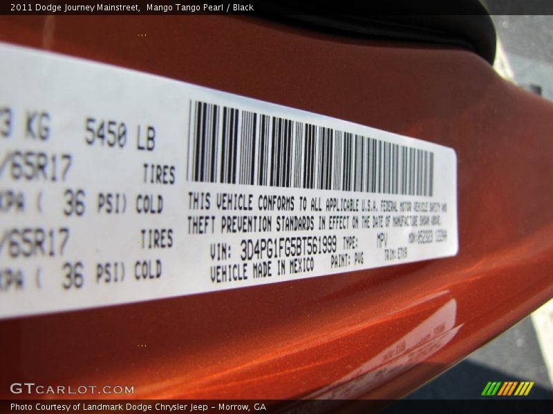 Mango Tango Pearl / Black 2011 Dodge Journey Mainstreet