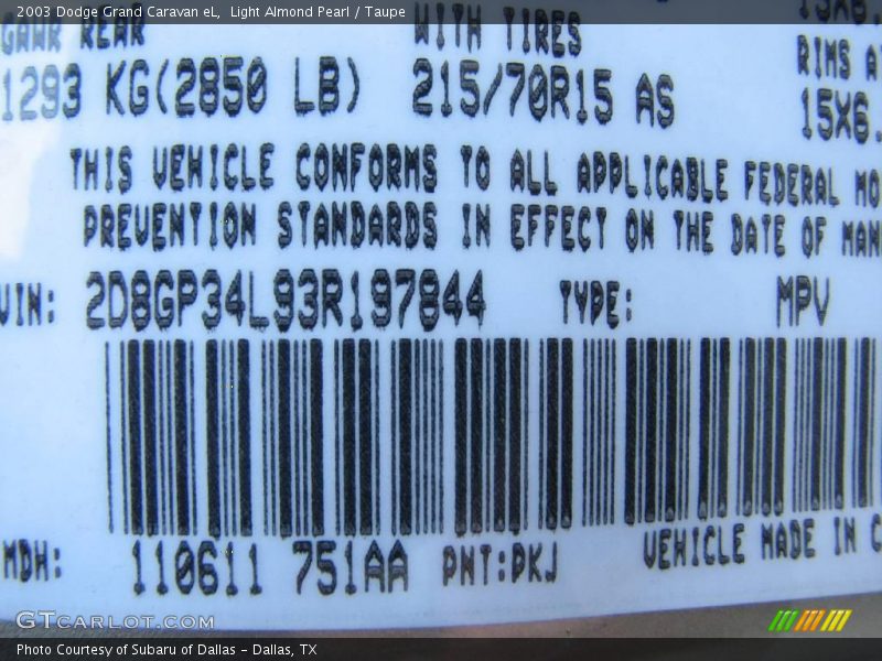 Light Almond Pearl / Taupe 2003 Dodge Grand Caravan eL