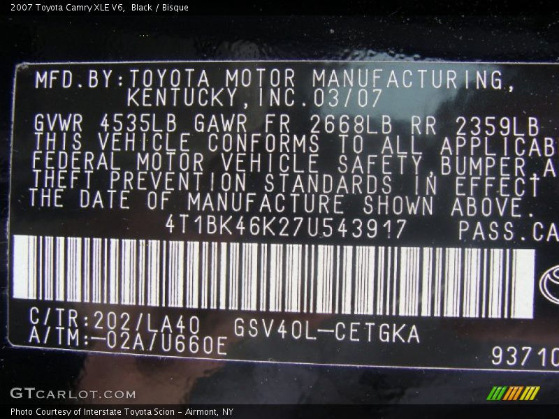 Black / Bisque 2007 Toyota Camry XLE V6