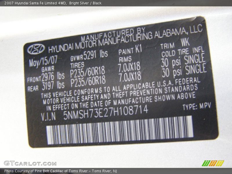 Bright Silver / Black 2007 Hyundai Santa Fe Limited 4WD