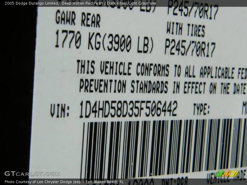Deep Molten Red Pearl / Dark Khaki/Light Graystone 2005 Dodge Durango Limited