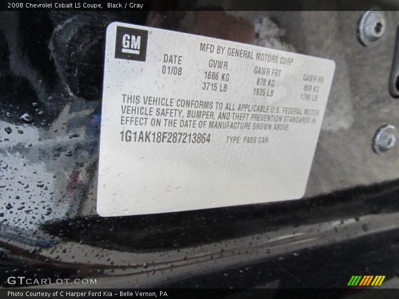 Black / Gray 2008 Chevrolet Cobalt LS Coupe