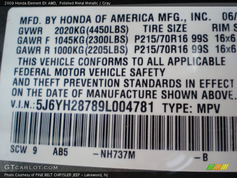 Polished Metal Metallic / Gray 2009 Honda Element EX AWD