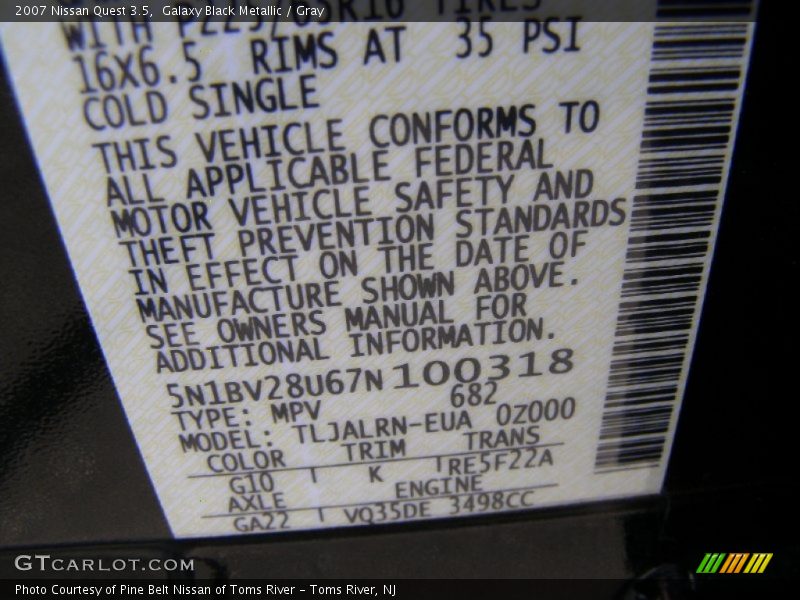Galaxy Black Metallic / Gray 2007 Nissan Quest 3.5