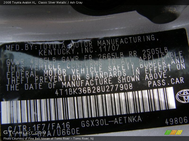 Classic Silver Metallic / Ash Gray 2008 Toyota Avalon XL