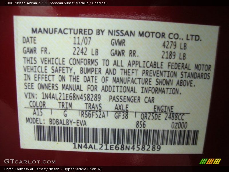 Sonoma Sunset Metallic / Charcoal 2008 Nissan Altima 2.5 S