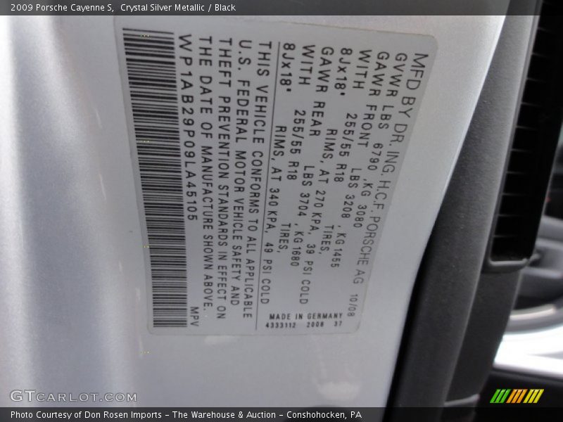 Crystal Silver Metallic / Black 2009 Porsche Cayenne S