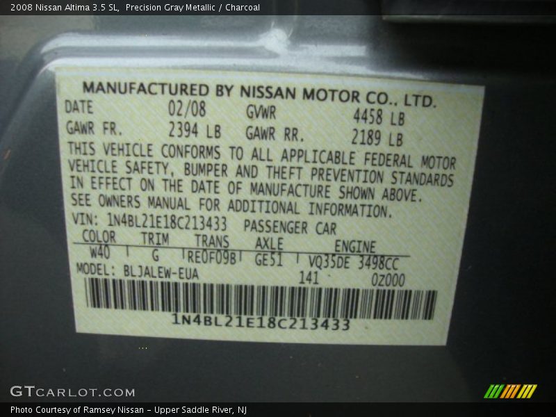 Precision Gray Metallic / Charcoal 2008 Nissan Altima 3.5 SL
