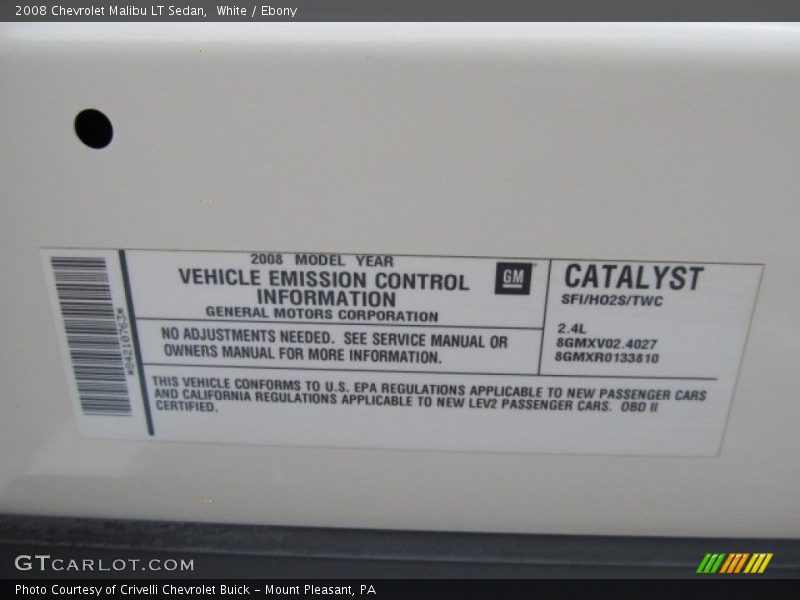 White / Ebony 2008 Chevrolet Malibu LT Sedan