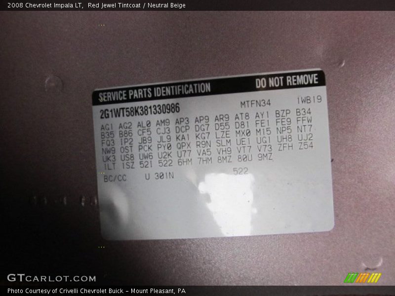 Red Jewel Tintcoat / Neutral Beige 2008 Chevrolet Impala LT