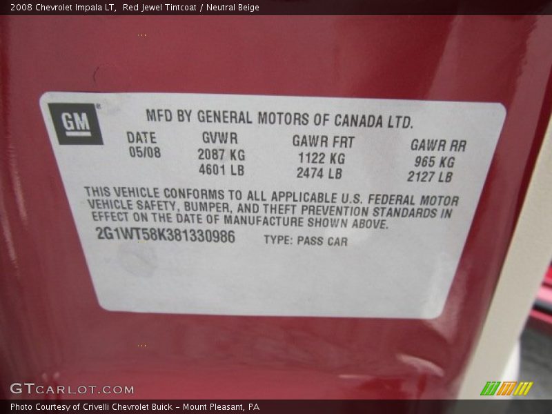 Red Jewel Tintcoat / Neutral Beige 2008 Chevrolet Impala LT