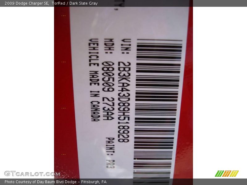 TorRed / Dark Slate Gray 2009 Dodge Charger SE