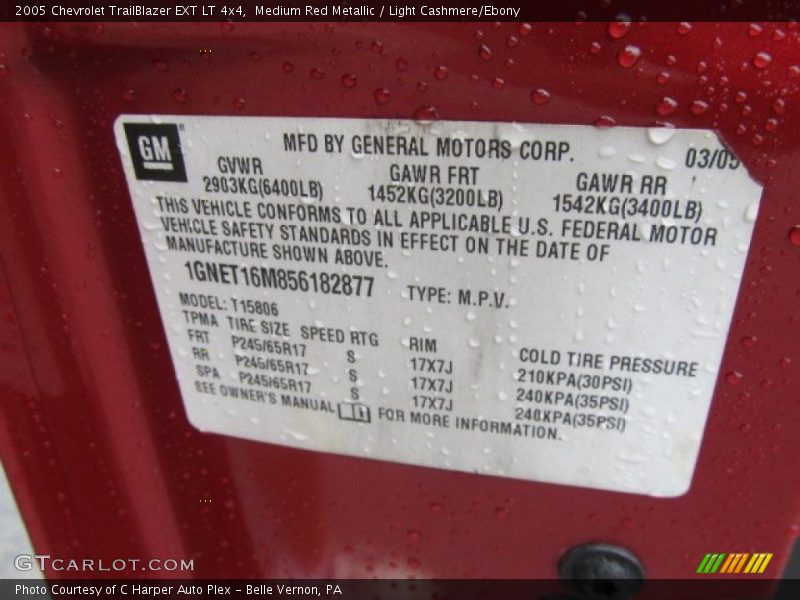 Info Tag of 2005 TrailBlazer EXT LT 4x4