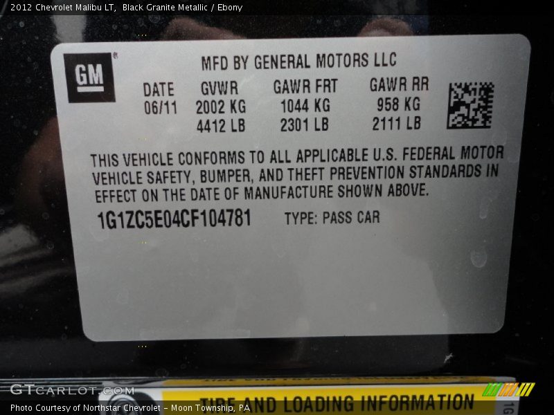 Black Granite Metallic / Ebony 2012 Chevrolet Malibu LT