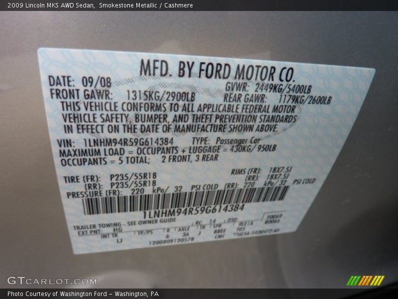 Smokestone Metallic / Cashmere 2009 Lincoln MKS AWD Sedan