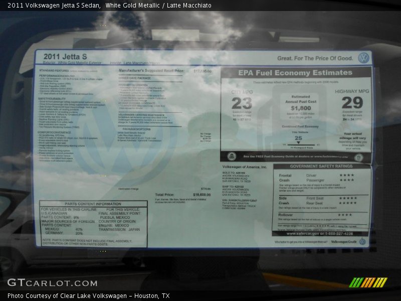 White Gold Metallic / Latte Macchiato 2011 Volkswagen Jetta S Sedan