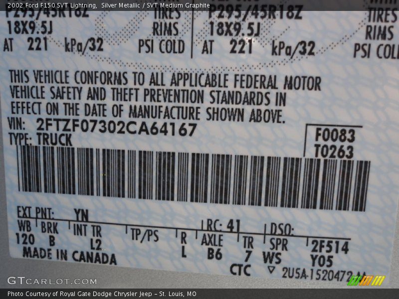 Silver Metallic / SVT Medium Graphite 2002 Ford F150 SVT Lightning