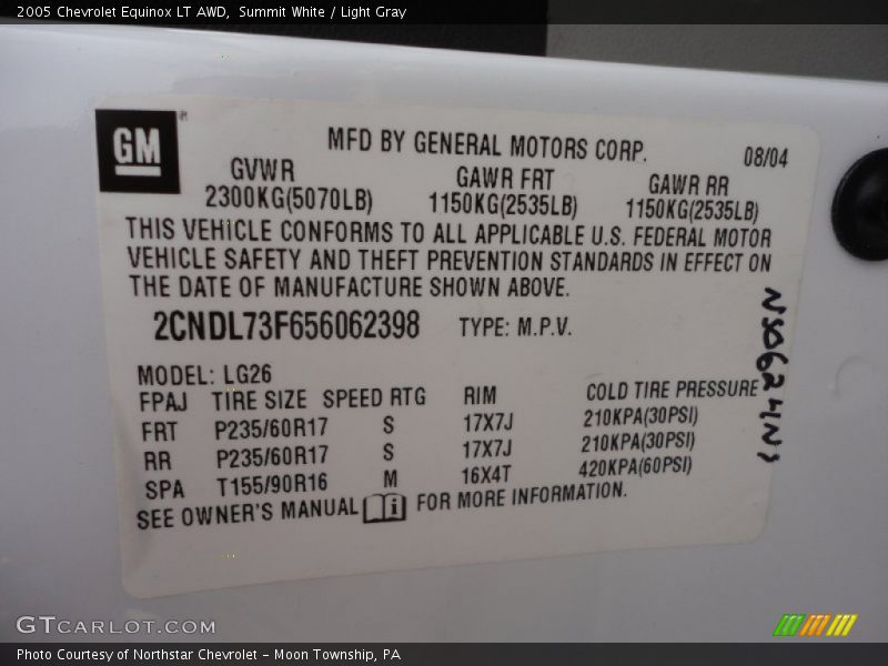 Summit White / Light Gray 2005 Chevrolet Equinox LT AWD