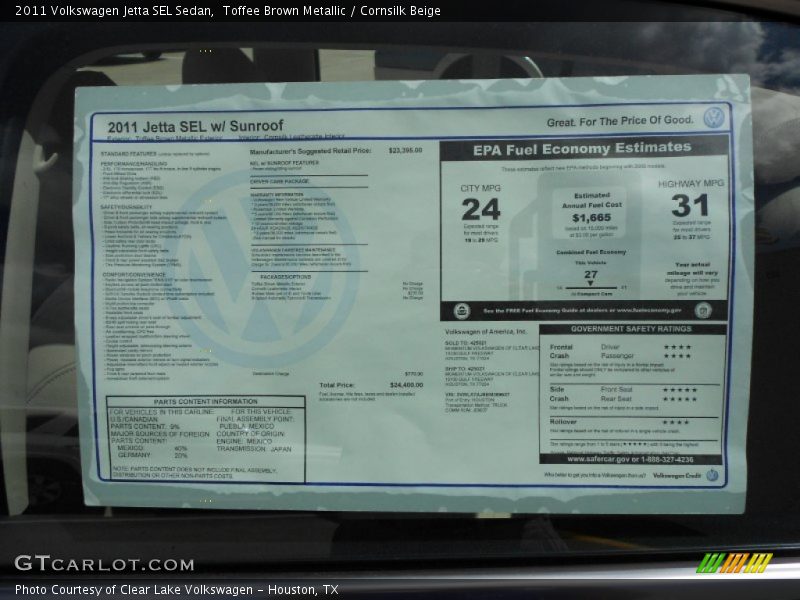 Toffee Brown Metallic / Cornsilk Beige 2011 Volkswagen Jetta SEL Sedan