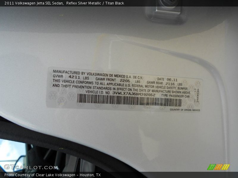 Reflex Silver Metallic / Titan Black 2011 Volkswagen Jetta SEL Sedan