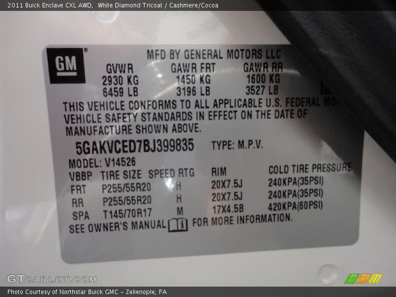 White Diamond Tricoat / Cashmere/Cocoa 2011 Buick Enclave CXL AWD