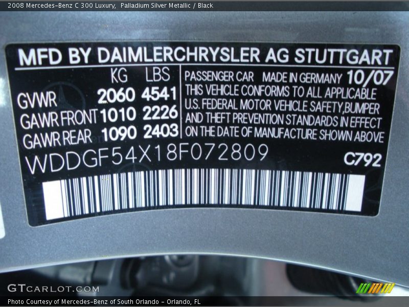 Palladium Silver Metallic / Black 2008 Mercedes-Benz C 300 Luxury