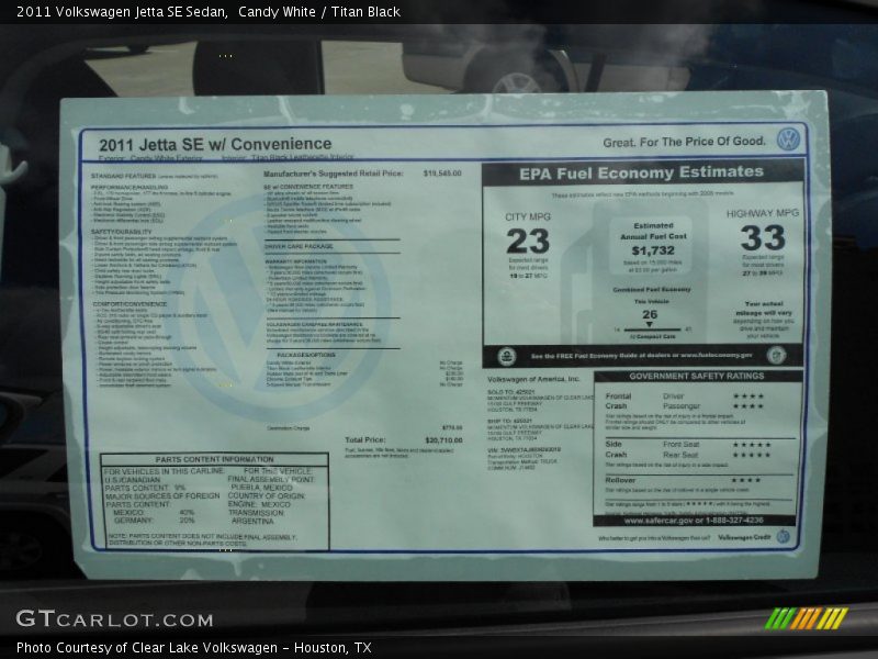 Candy White / Titan Black 2011 Volkswagen Jetta SE Sedan