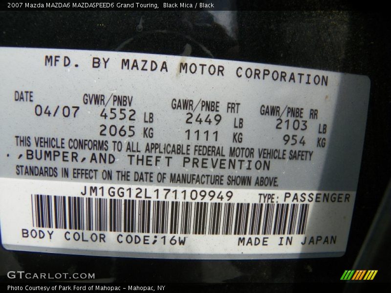 Black Mica / Black 2007 Mazda MAZDA6 MAZDASPEED6 Grand Touring