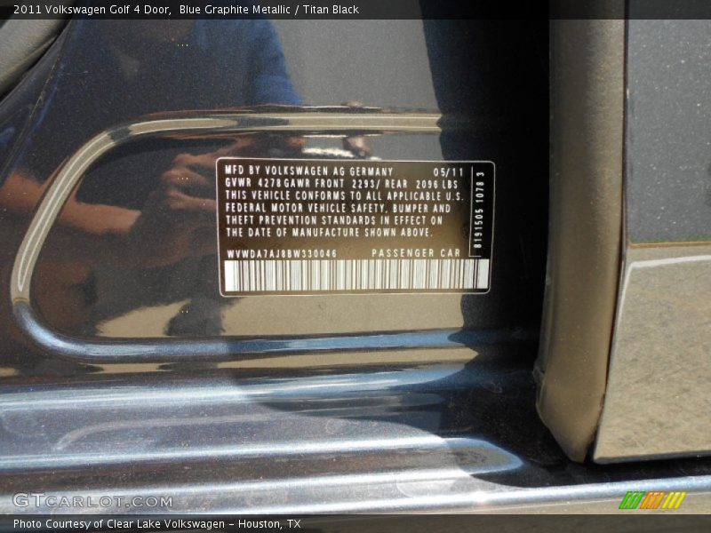 Blue Graphite Metallic / Titan Black 2011 Volkswagen Golf 4 Door