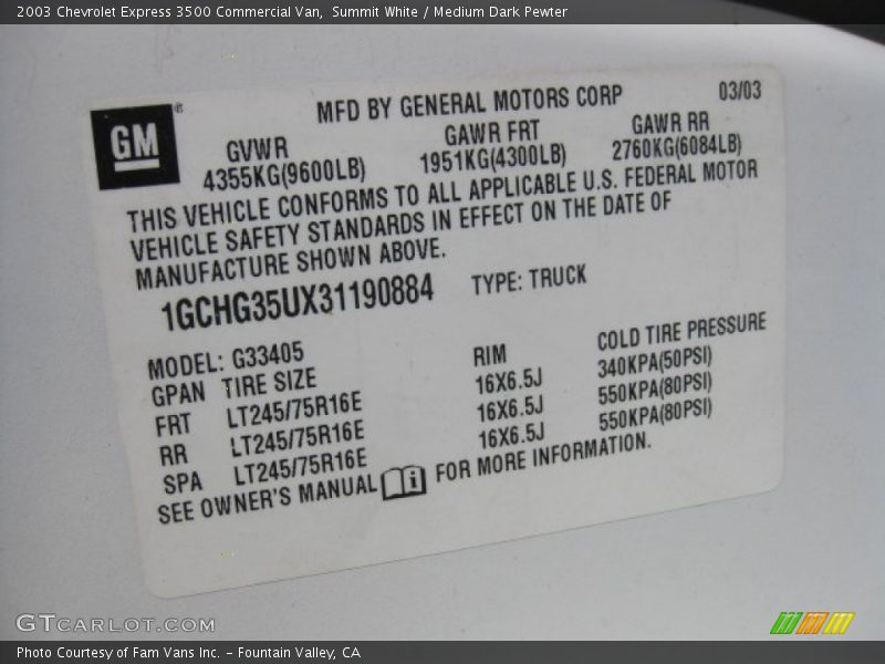 Summit White / Medium Dark Pewter 2003 Chevrolet Express 3500 Commercial Van