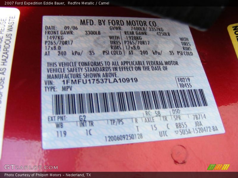 Redfire Metallic / Camel 2007 Ford Expedition Eddie Bauer