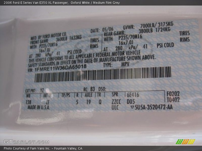 Oxford White / Medium Flint Grey 2006 Ford E Series Van E350 XL Passenger