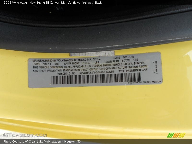Sunflower Yellow / Black 2008 Volkswagen New Beetle SE Convertible