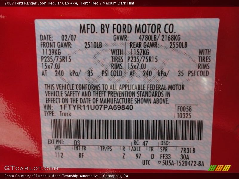 Torch Red / Medium Dark Flint 2007 Ford Ranger Sport Regular Cab 4x4