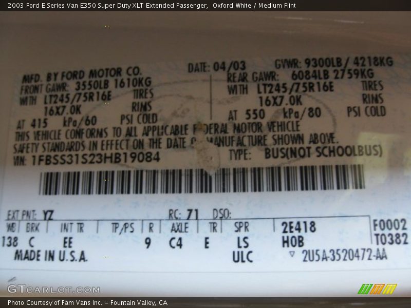 Oxford White / Medium Flint 2003 Ford E Series Van E350 Super Duty XLT Extended Passenger