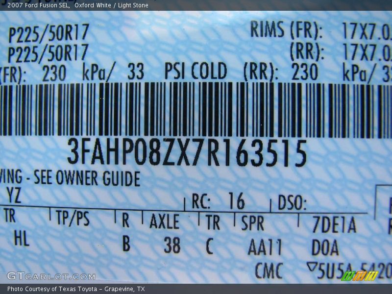 Oxford White / Light Stone 2007 Ford Fusion SEL