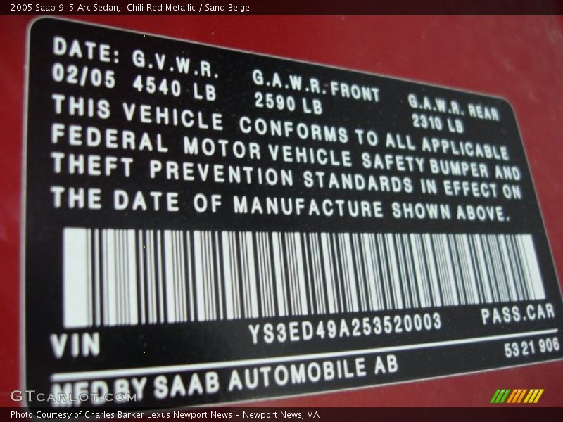 Chili Red Metallic / Sand Beige 2005 Saab 9-5 Arc Sedan