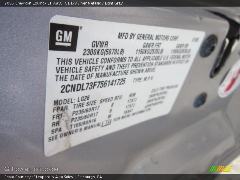 Galaxy Silver Metallic / Light Gray 2005 Chevrolet Equinox LT AWD