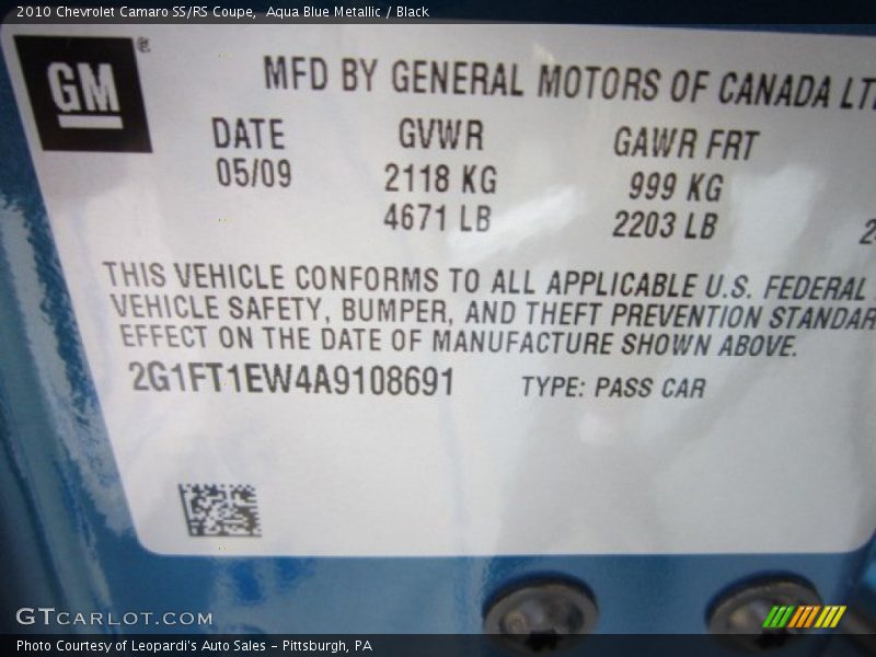 Aqua Blue Metallic / Black 2010 Chevrolet Camaro SS/RS Coupe