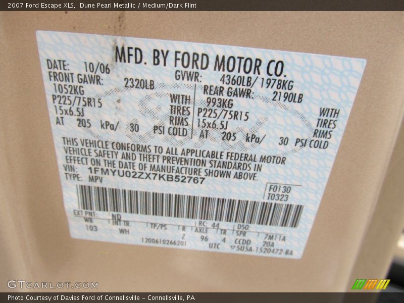Dune Pearl Metallic / Medium/Dark Flint 2007 Ford Escape XLS
