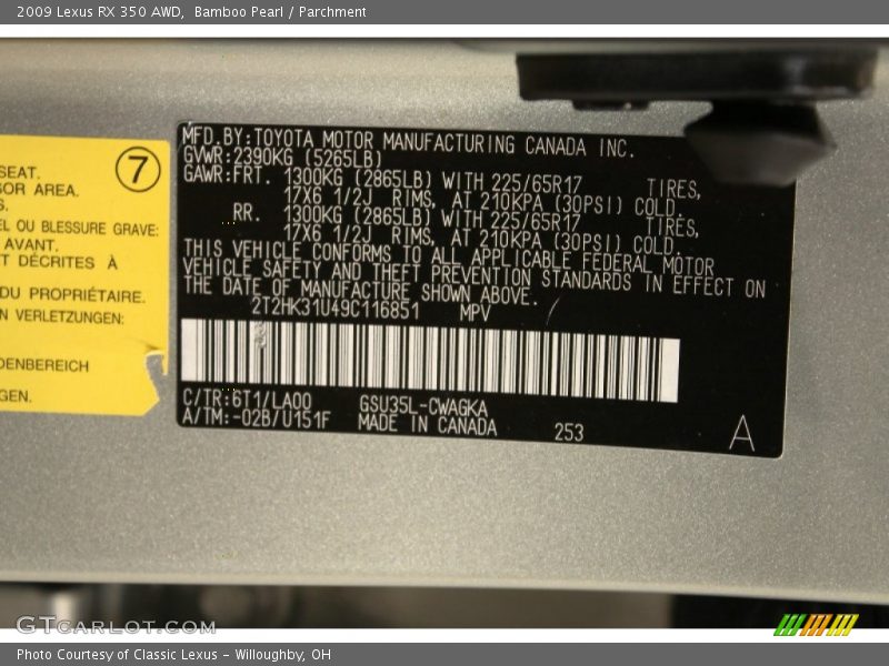 Bamboo Pearl / Parchment 2009 Lexus RX 350 AWD