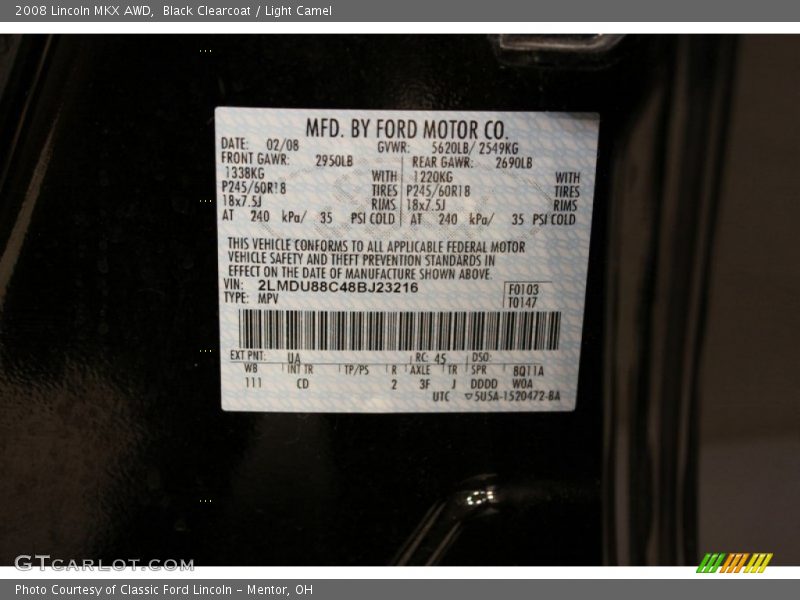Black Clearcoat / Light Camel 2008 Lincoln MKX AWD