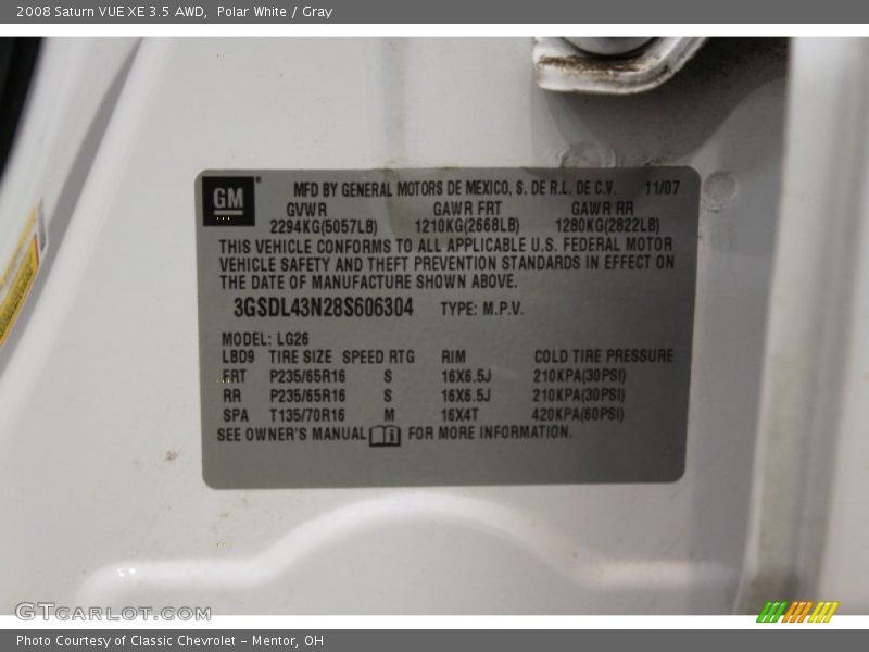 Polar White / Gray 2008 Saturn VUE XE 3.5 AWD