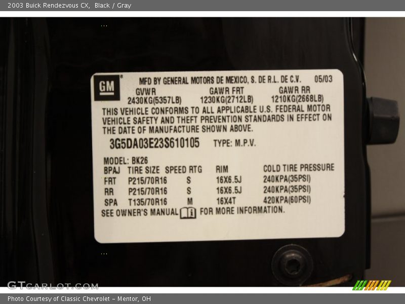 Black / Gray 2003 Buick Rendezvous CX