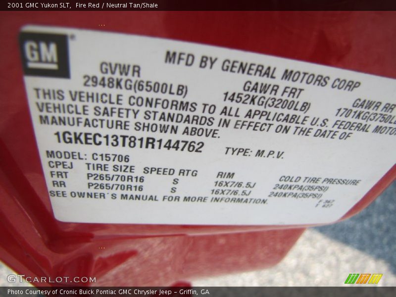Fire Red / Neutral Tan/Shale 2001 GMC Yukon SLT