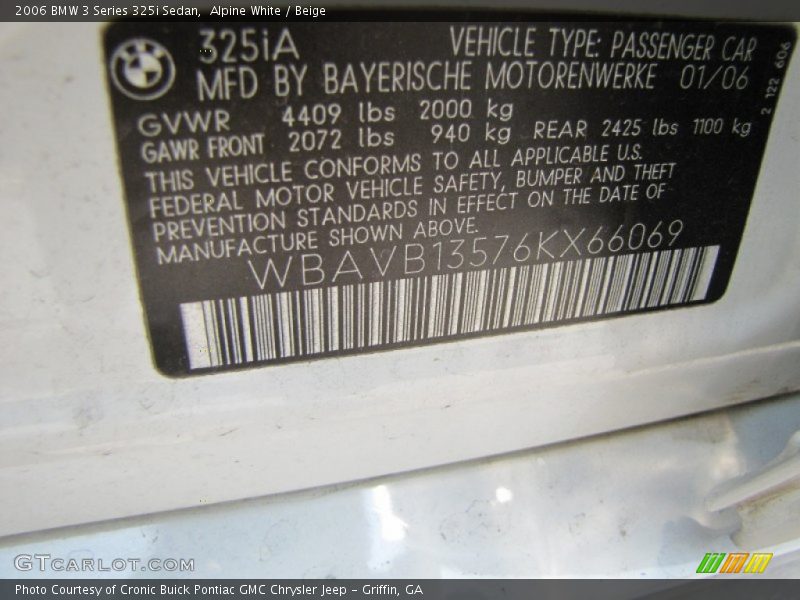 Alpine White / Beige 2006 BMW 3 Series 325i Sedan